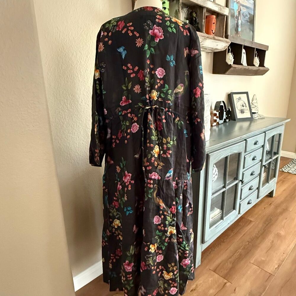 NWOT Was Womens Floral Tiered Embroidered V-Neck Boho Midi Dress Black Size XL - Picture 16 of 16